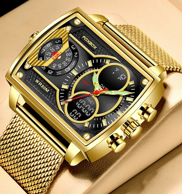 Luxury Men Square Watch Top Brand FOXBOX Fashion