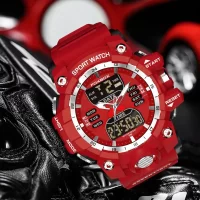 Digital LED Dual Watch Sports Chronograph Quartz Red Military Time