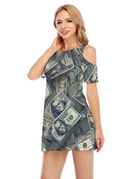 Chic & Trendy Women’s Mini Dress Money Elegance Style Cold Shoulder