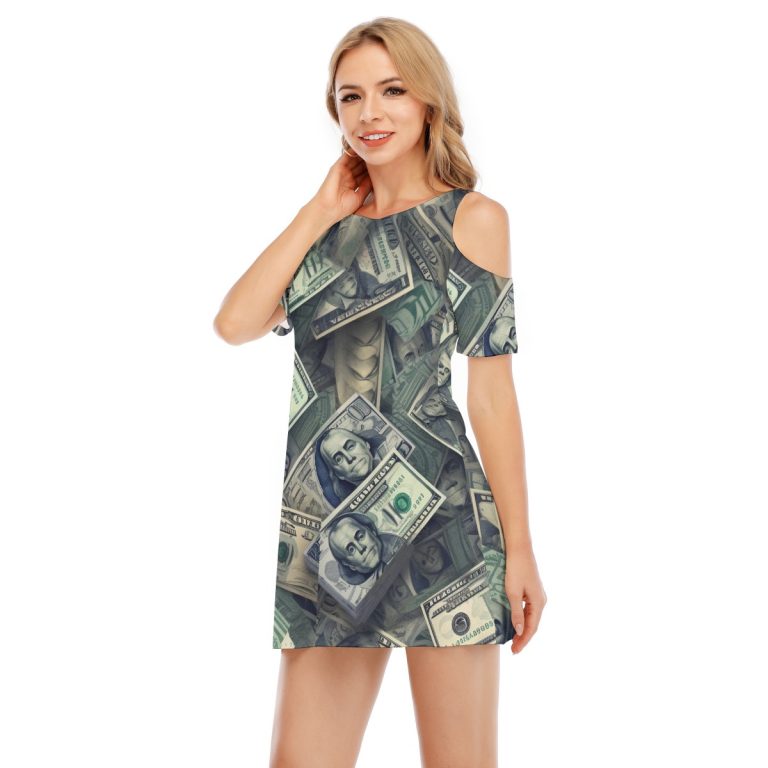 Chic & Trendy Women’s Mini Dress Money Elegance Style Cold Shoulder