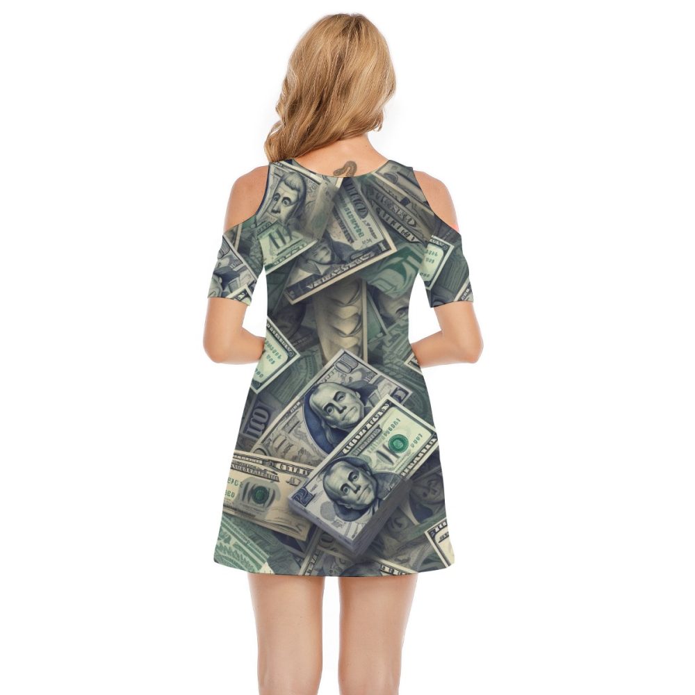Chic & Trendy Women’s Mini Dress Money Elegance Style Cold Shoulder