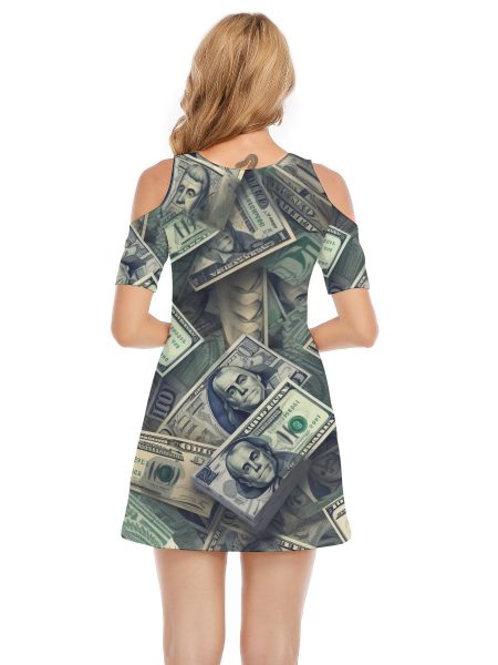 Chic & Trendy Women’s Mini Dress Money Elegance Style Cold Shoulder