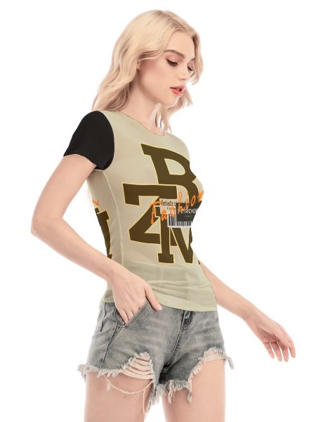 Women Blouse Mesh Elegance Flows Through Every Thread Alluring Short Sleeve - Beige, XS