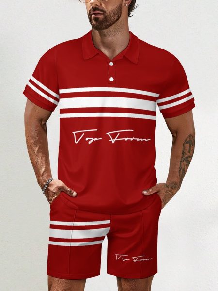 Men's Polo Shirt Set Sun Chill Outfit Easygoing Two-Piece Summer Wear Short Sleeve
