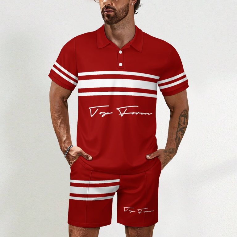 Men's Polo Shirt Set Sun Chill Outfit Easygoing Two-Piece Summer Wear Short Sleeve