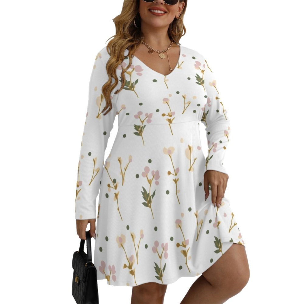 Plus Size Mini Dress Fit with a V-Neck Women Long Sleeve