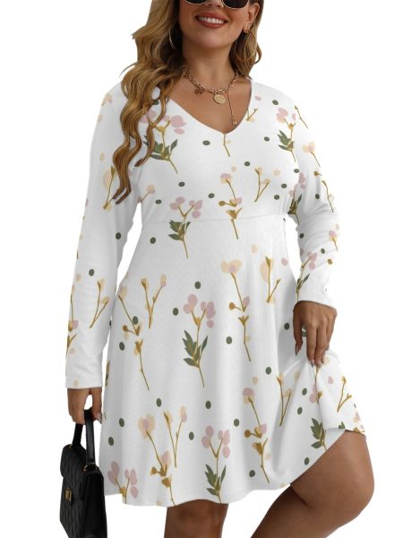 Plus Size Mini Dress Fit with a V-Neck Women Long Sleeve