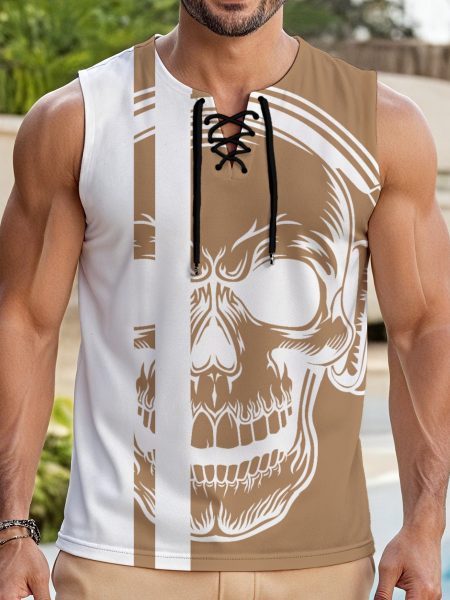 Grind Mode Tank Top Men Skull With Drawstring Muscle Fit