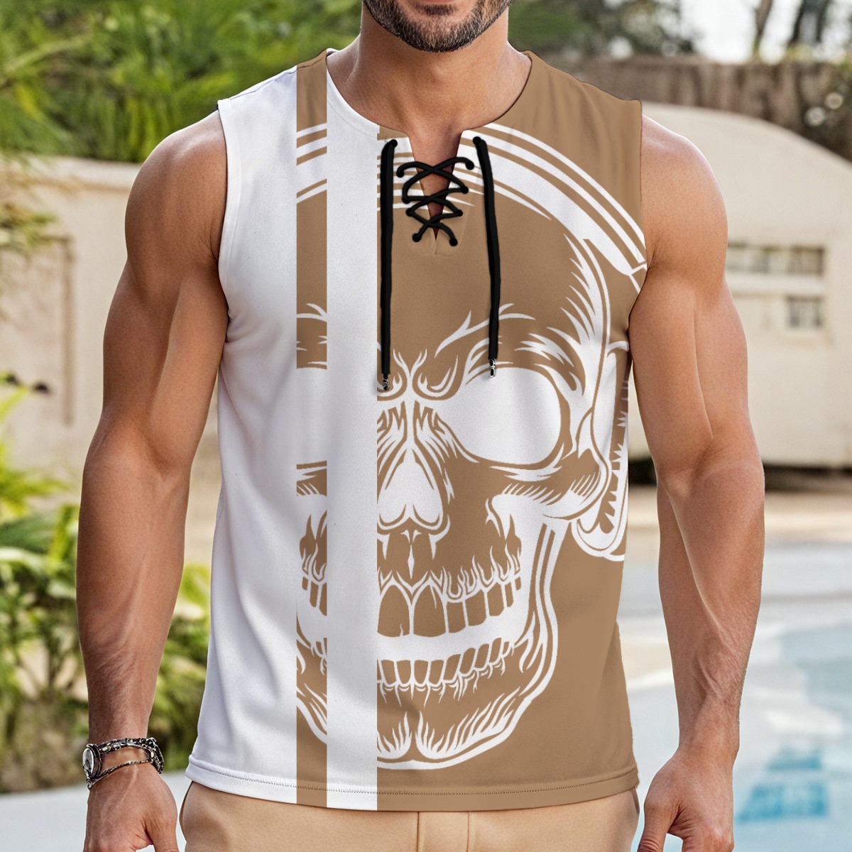 Grind Mode Tank Top Men Skull With Drawstring Muscle Fit