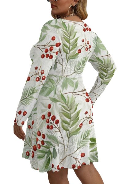 Sunshine-Ready Smocked Mini Dress for Plus Size Women V-neck Long Sleeve