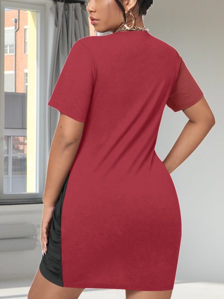 The Plus Mini Black & Red Dress Captivating Women Stacked Hem with Short Sleeve