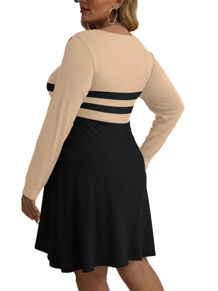 Glamorous Night Out Mini Dress Plus Size Women's V-neck Long Sleeve