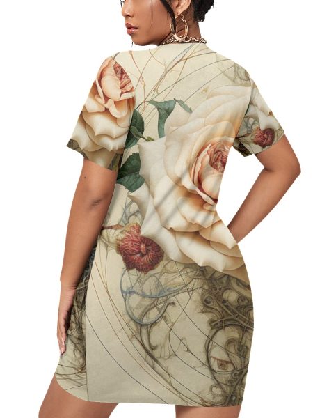 Hem Mini Dress Women Charming Tailored to Curve Stacked with Plus Size Short Sleeve