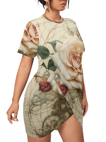 Hem Mini Dress Women Charming Tailored to Curve Stacked with Plus Size Short Sleeve