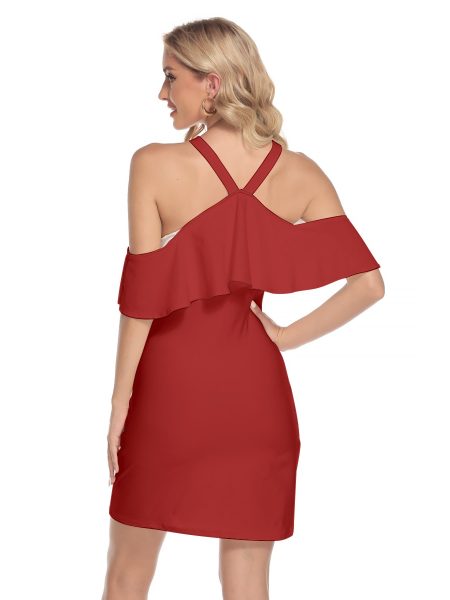 Cami Mini Dress Cami with Ruffle That Flaunts Cold Shoulders & Feminine Women