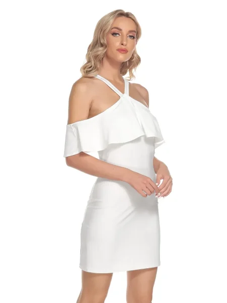 Cami Mini Dress Cami with Ruffle That Flaunts Cold Shoulders & Feminine Women