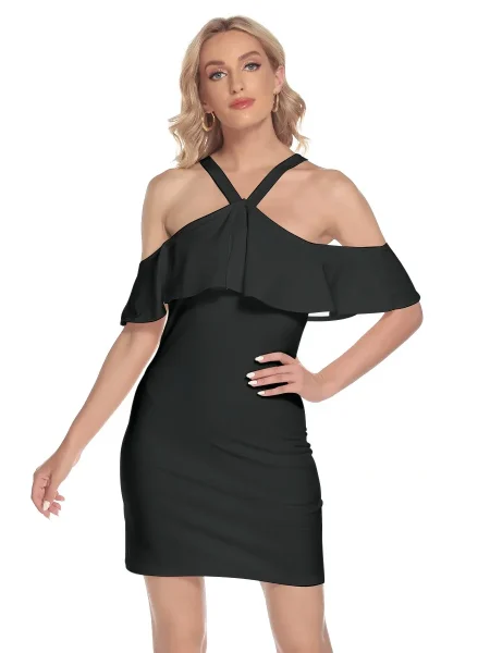 Cami Mini Dress Cami with Ruffle That Flaunts Cold Shoulders & Feminine Women