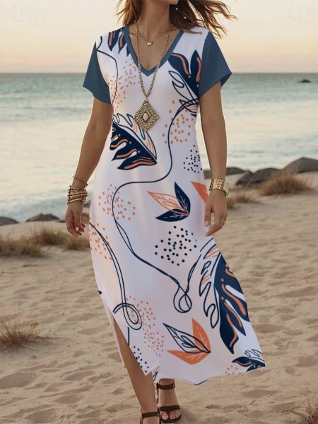 Vibe Split Statement Maxi Dress Women Summer Side Slit V-neck