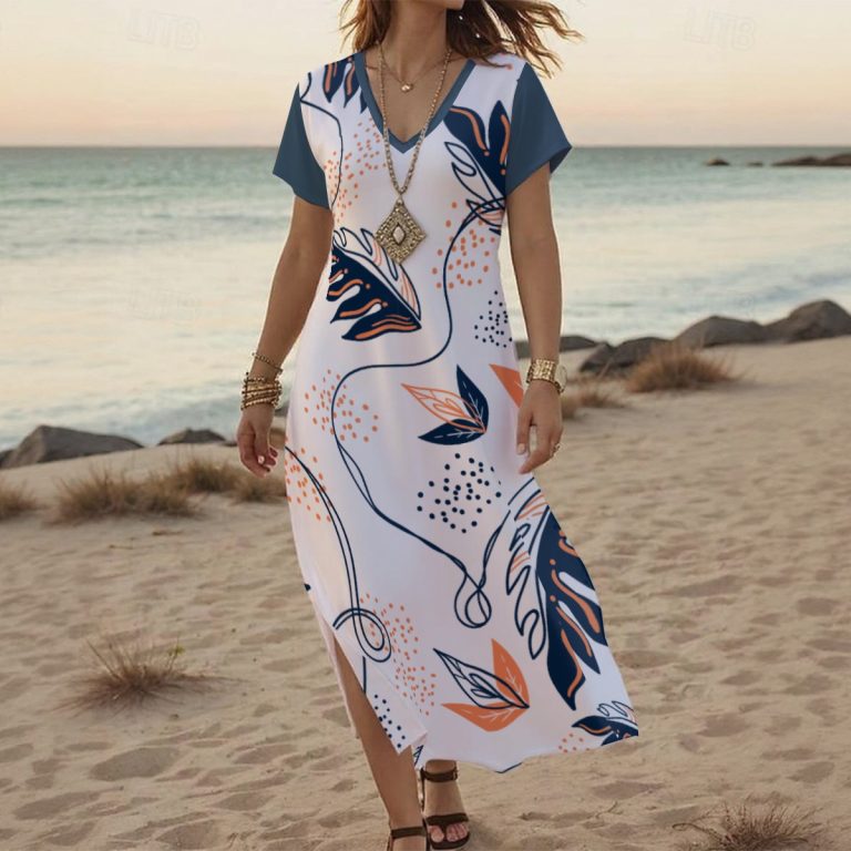 Vibe Split Statement Maxi Dress Women Summer Side Slit V-neck