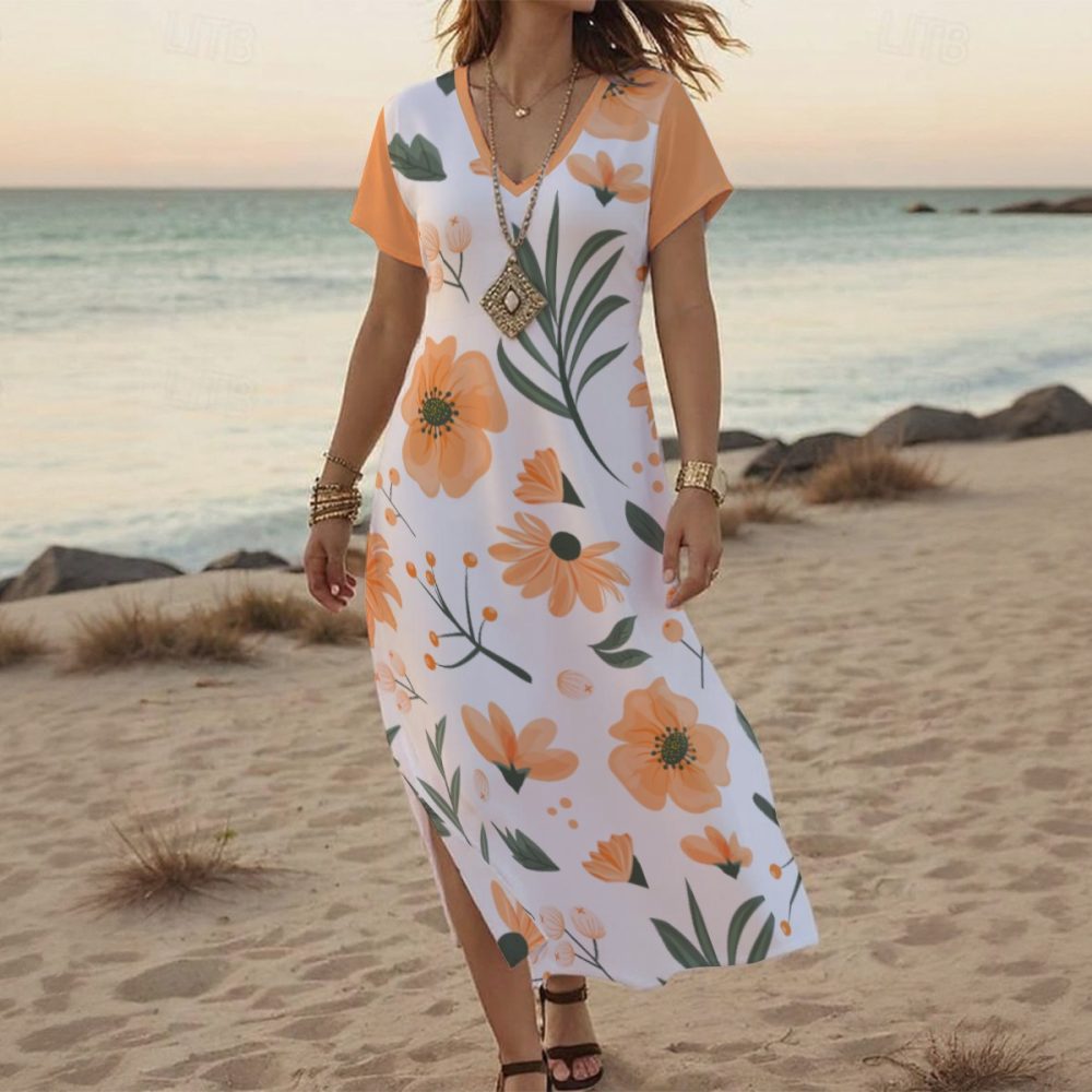 Women Slit & Fierce Maxi V-Neck Dress Summer Wear with Side Slit