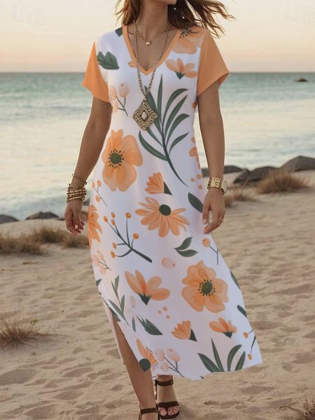 Women Slit & Fierce Maxi V-Neck Dress Summer Wear with Side Slit