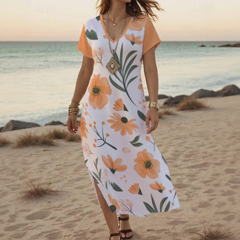 Women Slit & Fierce Maxi V-Neck Dress Summer Wear with Side Slit