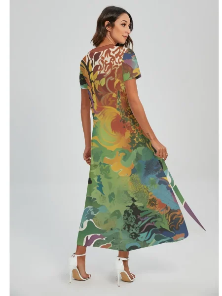 Serenity Curve V-Neck Maxi Dress with Side Slit for The Alluring Summer