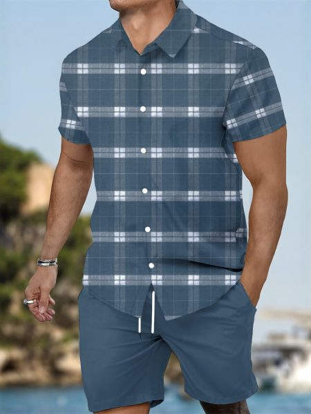 Business Short Sleeve Shirt & Matching Shorts Charming Summer Essentials Men Shirt Set