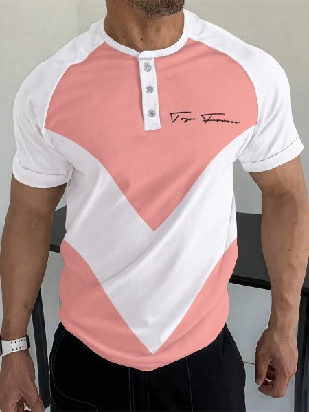 Athletic Fit T-Shirt Raglan Sleeve for Men Brilliant Casual Business with Button Neckline