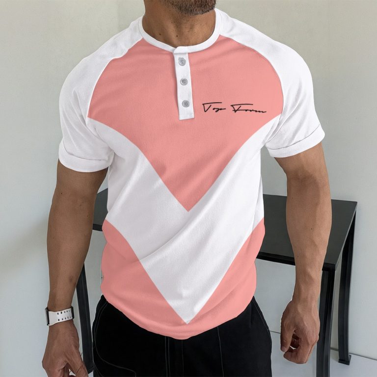 Athletic Fit T-Shirt Raglan Sleeve for Men Brilliant Casual Business with Button Neckline