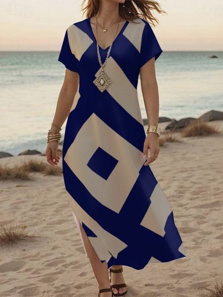 Sunset Stroll V-Neck Maxi Dress Women V-neck Dress With Side Slit
