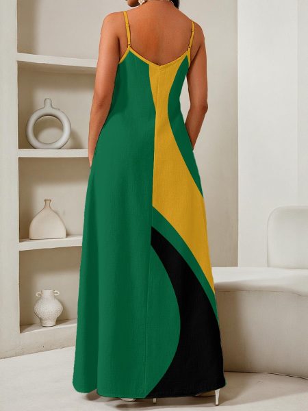 Elegant V-Neck Maxi Dress Jamaican Sleeveless Formal Gown for Women