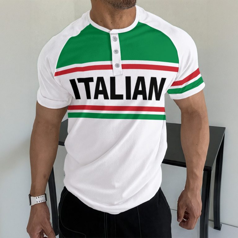 Relaxed Fit Men T-Shirt Raglan Sleeve Outstanding Italian Tee with Button Front