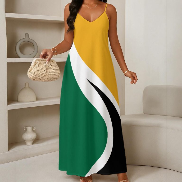 Elegant V-Neck Maxi Dress Jamaican Sleeveless Formal Gown for Women