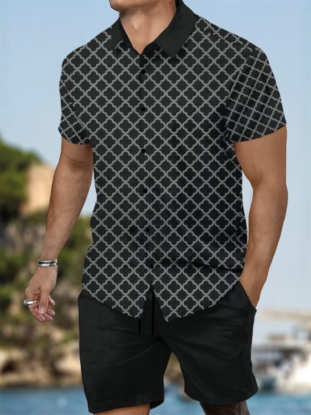 Button Down Shirt & Shorts Business Summer Shirt Set Smart Casual Style