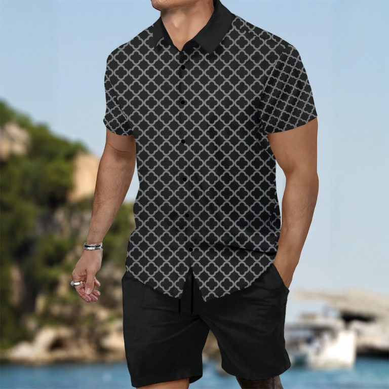 Button Down Shirt & Shorts Business Summer Shirt Set Smart Casual Style