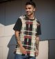 Men Plaid T-Shirt Sporty Short Sleeve Top Form Curved Hem
