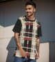 Men Plaid T-Shirt Sporty Short Sleeve Top Form Curved Hem