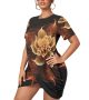 Stacked Hem Mini Dress Women Flowered Short Sleeve Plus Size