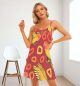Orange Tropical Cami Dress Women Birds V-Neck Summer