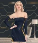 Women Off-shoulder Bodycon Mini Dress Back Lace-up Dress