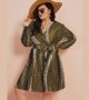 Stunning Brown Mini Dress Women V-neck Waistband Plus Size