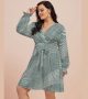 Women V-Neck Mini Dress With Waistband Plus Size