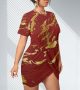 Gold Stripe Women Mini Dress Hem Short Sleeve Plus Size