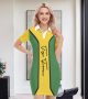 Jamaican Mini Style Dress Polo Collar Women Bodycon