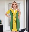 Jamaican Mini Style Dress Polo Collar Women Bodycon
