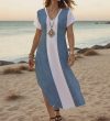 Maxi Dress Soft Flame V-Neck Denim Style Side Slit Flow Women Summer Wear