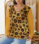 Women Leopard V-neck T-Shirt With Curved Hem Plus Size