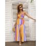 Rainbow Crop Top & Skirt Set Women Tie Back Summer Wrap