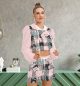 Pink Plaid Hoodie And Shorts Outfit Women Mirco Fleece Set